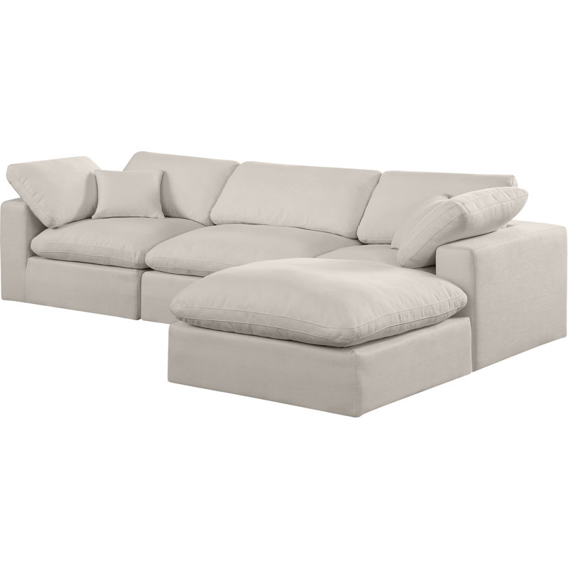 Humfrey 4 - Piece Upholstered Sectional, Beige Linen Textured Fabric
