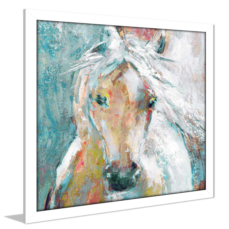 «Playful Pony» par Carol Robinson - Peinture, Cadre blanc, H 37,5 po x l 37,5 po x P 1 po