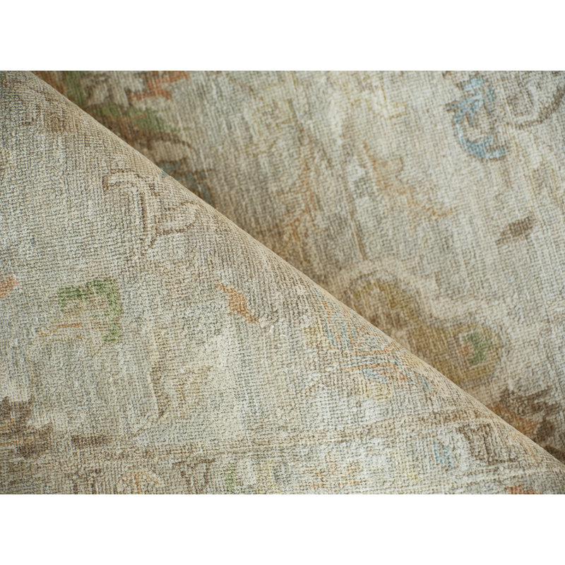 Santorini hand-knotted Wool/Silk Green Area Rug, Light Silver, Rectangle 9' x 12'