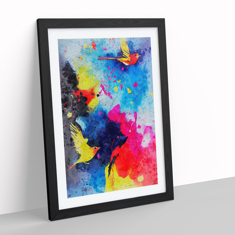 Bird Splash No.3 - Single Picture Frame Painting, Black, 64cm H x 46cm W x 2cm D