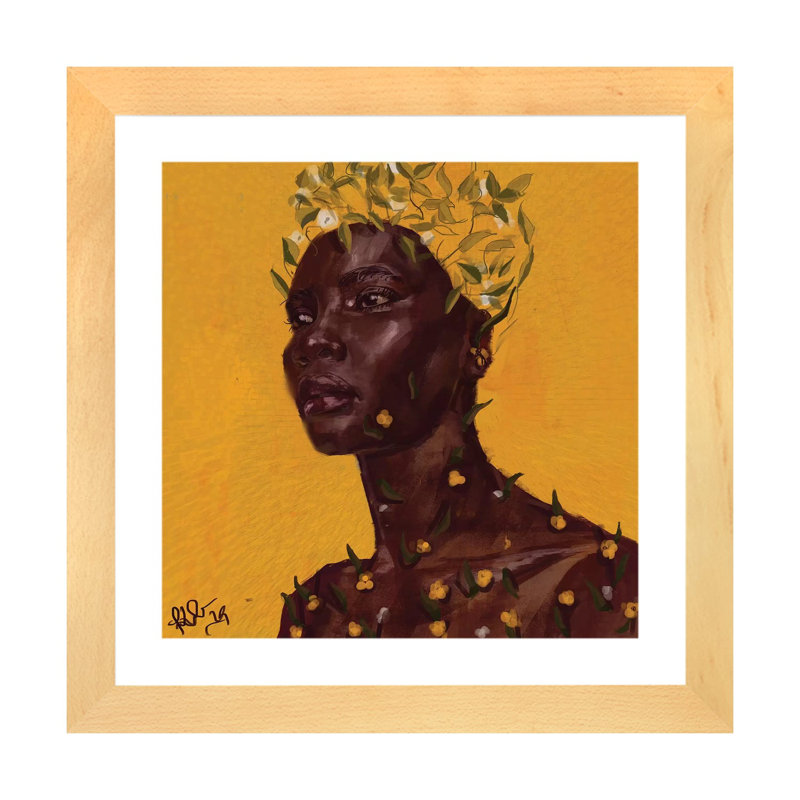Sprout par Adekunle Adeleke-reproduction d’art, Blanc, H 16 po x l 16 po x p 1 po, Toile avec cadre en bois beige