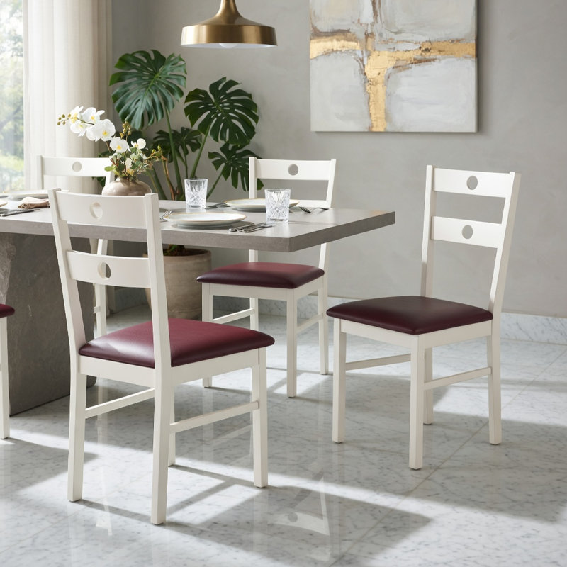 Ensemble de 2 chaises de salle à manger modernes en bois, structure avec siège en similicuir, conception ergonomique à dossier creux, blanc