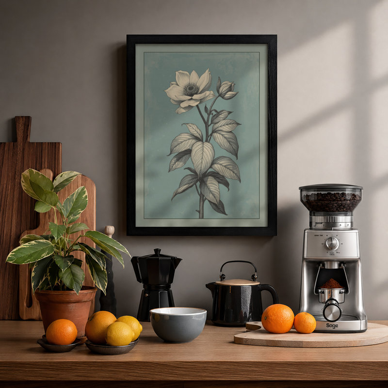 Single Bloom Study Botanical - Print, A1 - 84.1 x 59.4 cm, Black