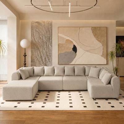 Modern Modular U-Shaped Sectional Sofa Bed, 137.7“ Convertible Velvet Couch with High Density Foam, Tool-Free Assembly for Living Room