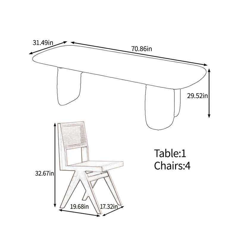 Eco-friendly table set, 29.52"H x 70.86"L x 31.49"W