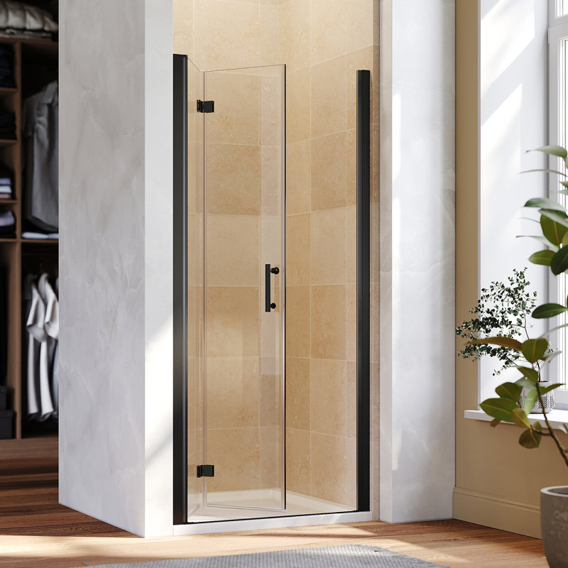 Landeros 4699mm H Hinged Frameless Shower Door with Clear Glass, 80"