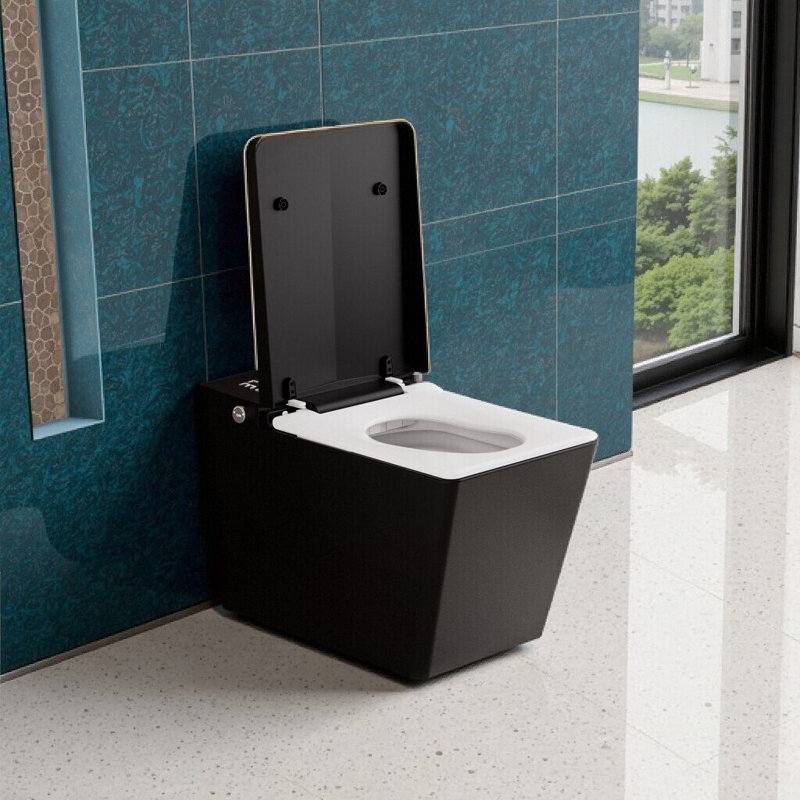 Toilette moderne carrée intelligente avec télécommande, siège chauffant, chasse d'eau automatique et capteur de pied