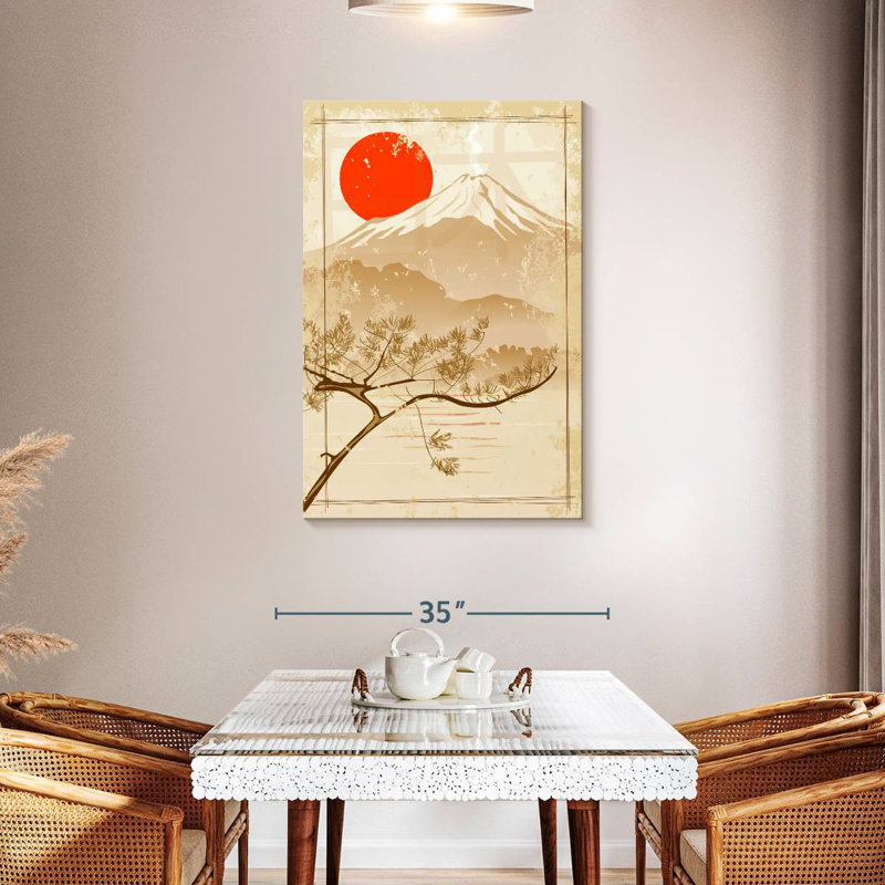 Alvord, soleil rouge, mont Fuji, H 45 po x l 30 po