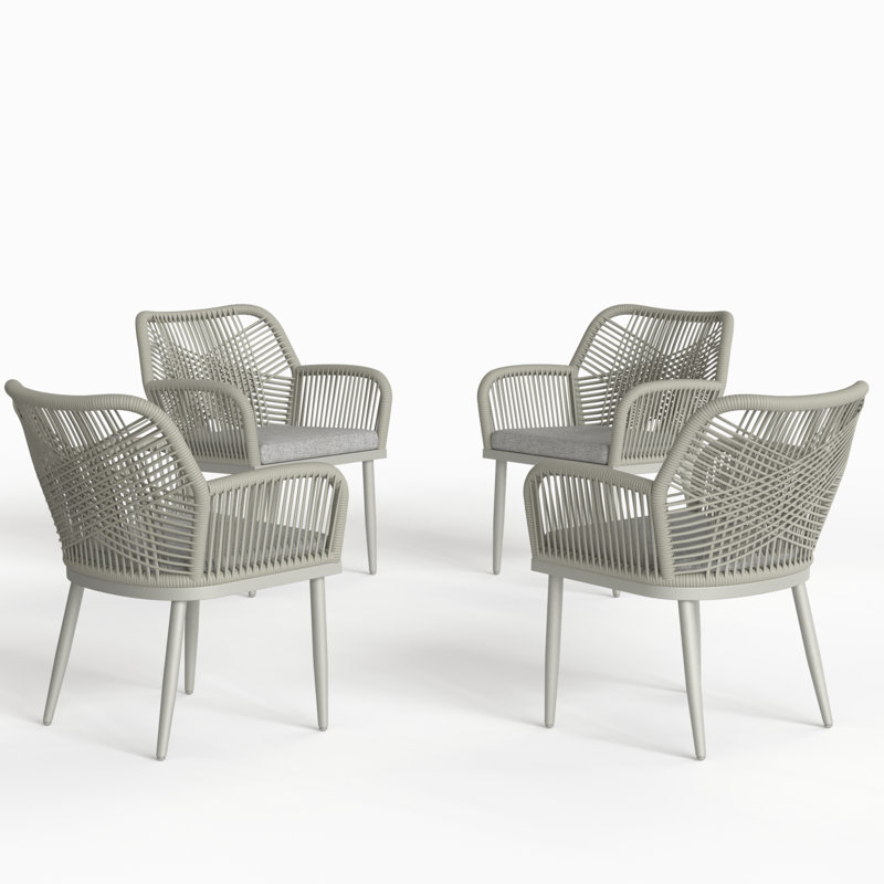 Patio Dining Armchair with Cushion, Light Grey, 4, White