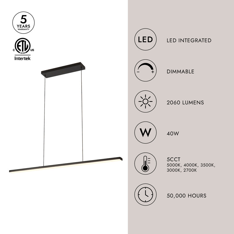 Drift 45-in Black dimmable LED Linear Pendant, Antique Brass