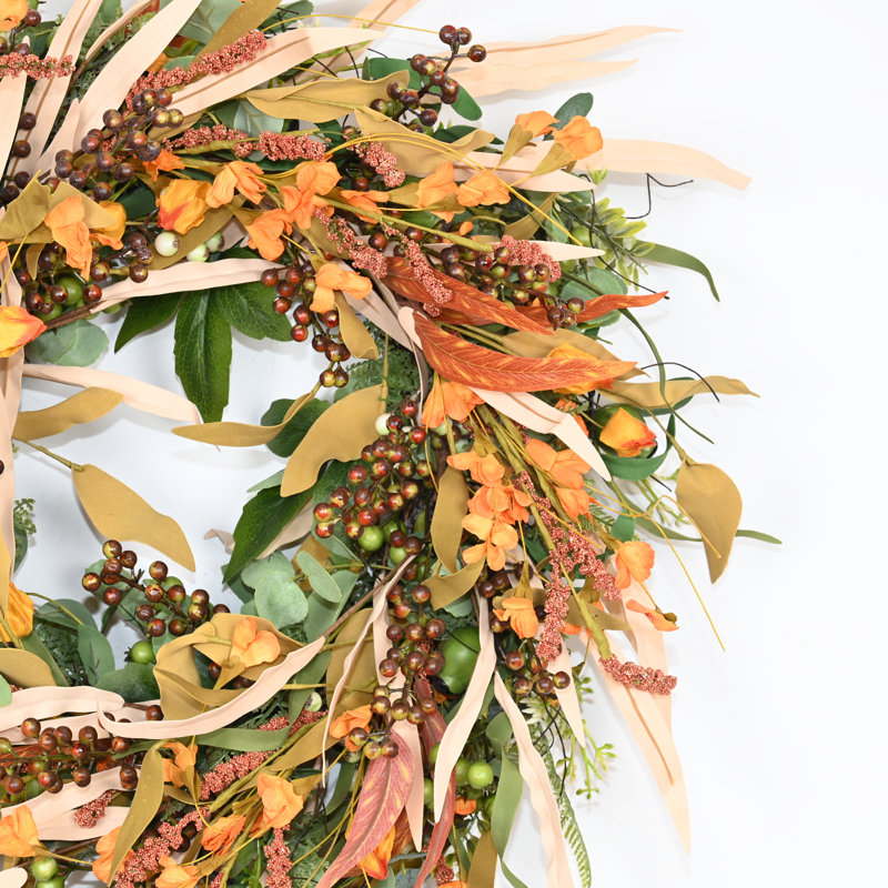 Couronne de fleurs artificielles en grappes de 24 po pour la porte de l'Action de grâce