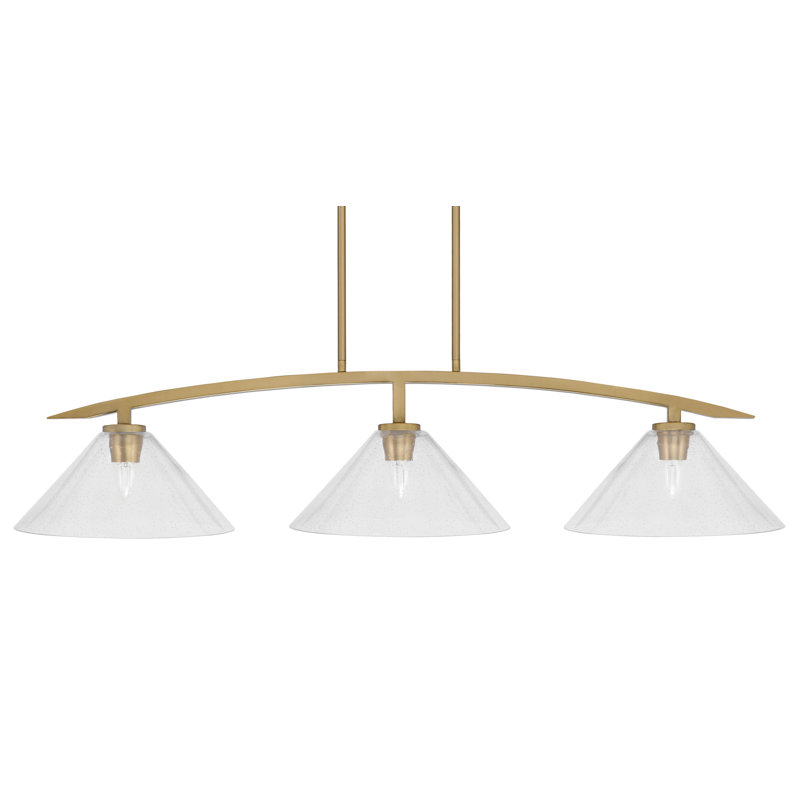 Verre à bulles 3 lumières kurve, Laiton New Age, Clair,  H 9,75 po x l 45,25 po x P 12 po