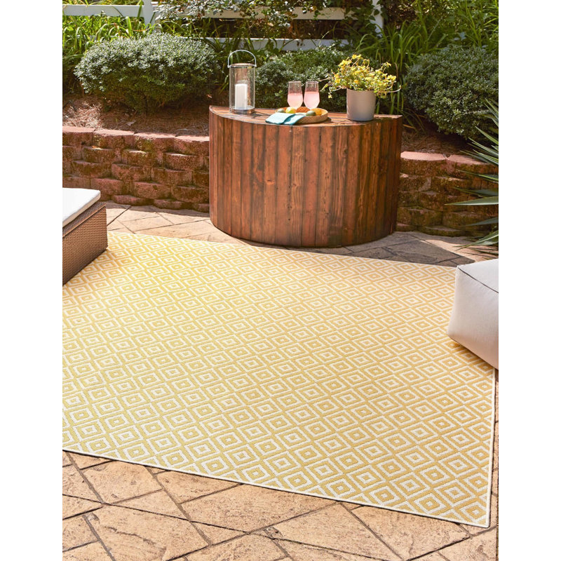 Outdoor Destiny Area Rug Gold Color, Square 7'10"