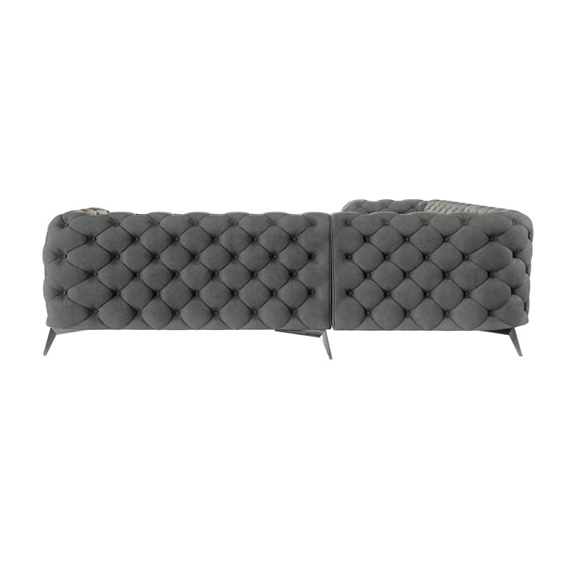 Chesterfield Corner Sofa L-Shape  with Silver Metal Legs, Grey