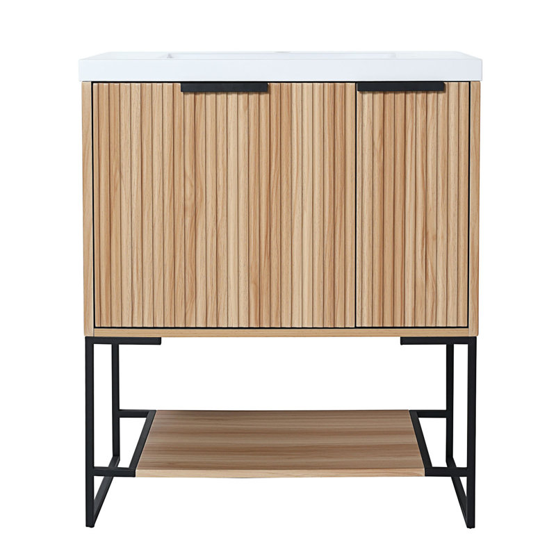 Meuble-lavabo autoportant avec lavabo en résine, rangement pour salle de bain