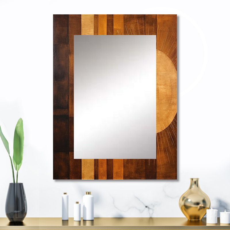 Bronze brillant Symetry III - miroir mural de formes abstraites, miroir décoratif beige, impression d'art en métal