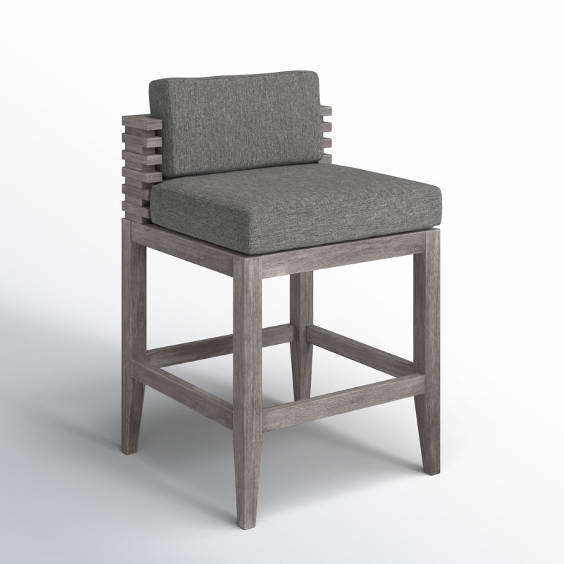 Tabouret d'extérieur en bois avec coussin Aerilyn, Gris clair, Gris (performance), H 27,50 po