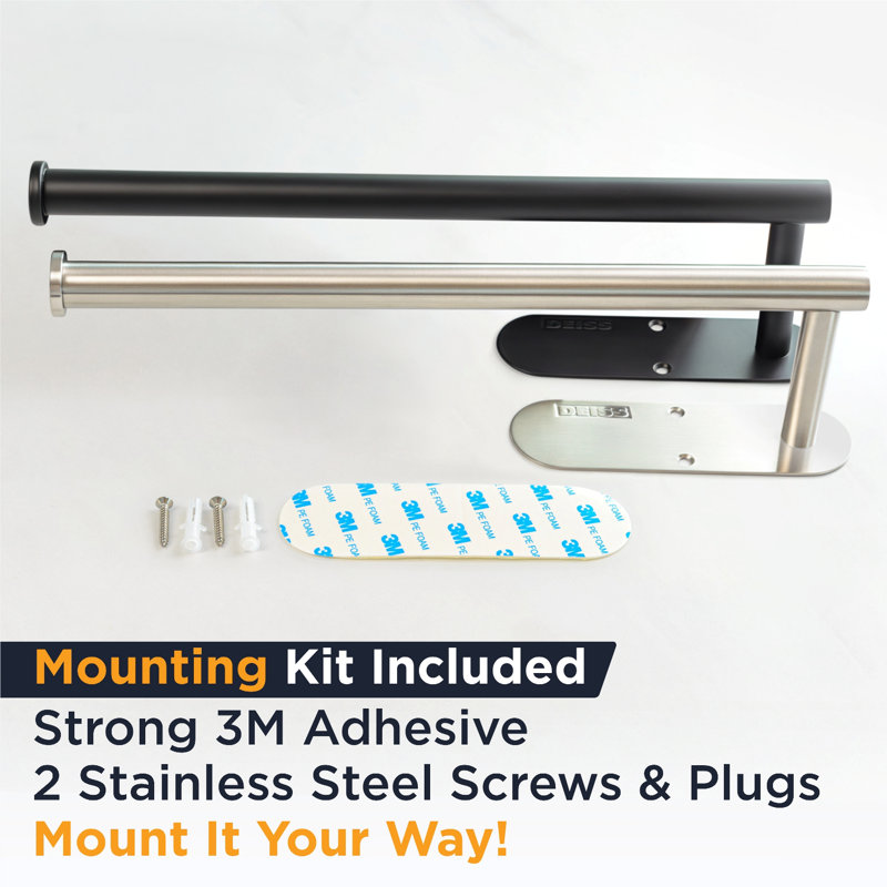Deiss Pro Paper Towel Holder For Kitchen - Rust-resistant Stainless Steel, Space-saving Paper Towel, Silver