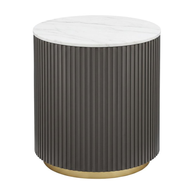 Table de bout ronde en marbre avec base anthracite, ensemble de 2, marbre blanc