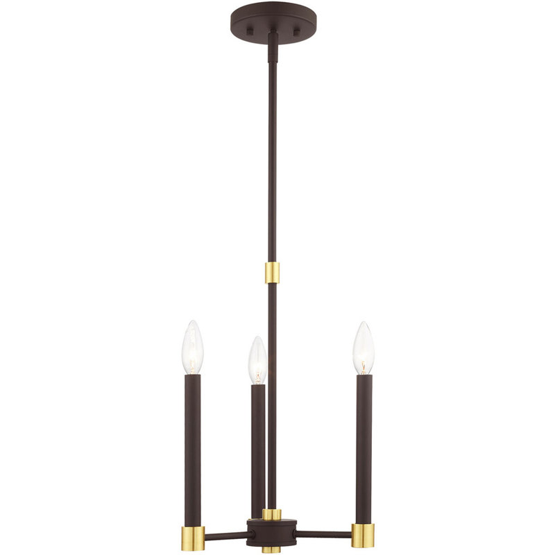 3 - Light Chandelier, Bronze with Satin Brass Accents