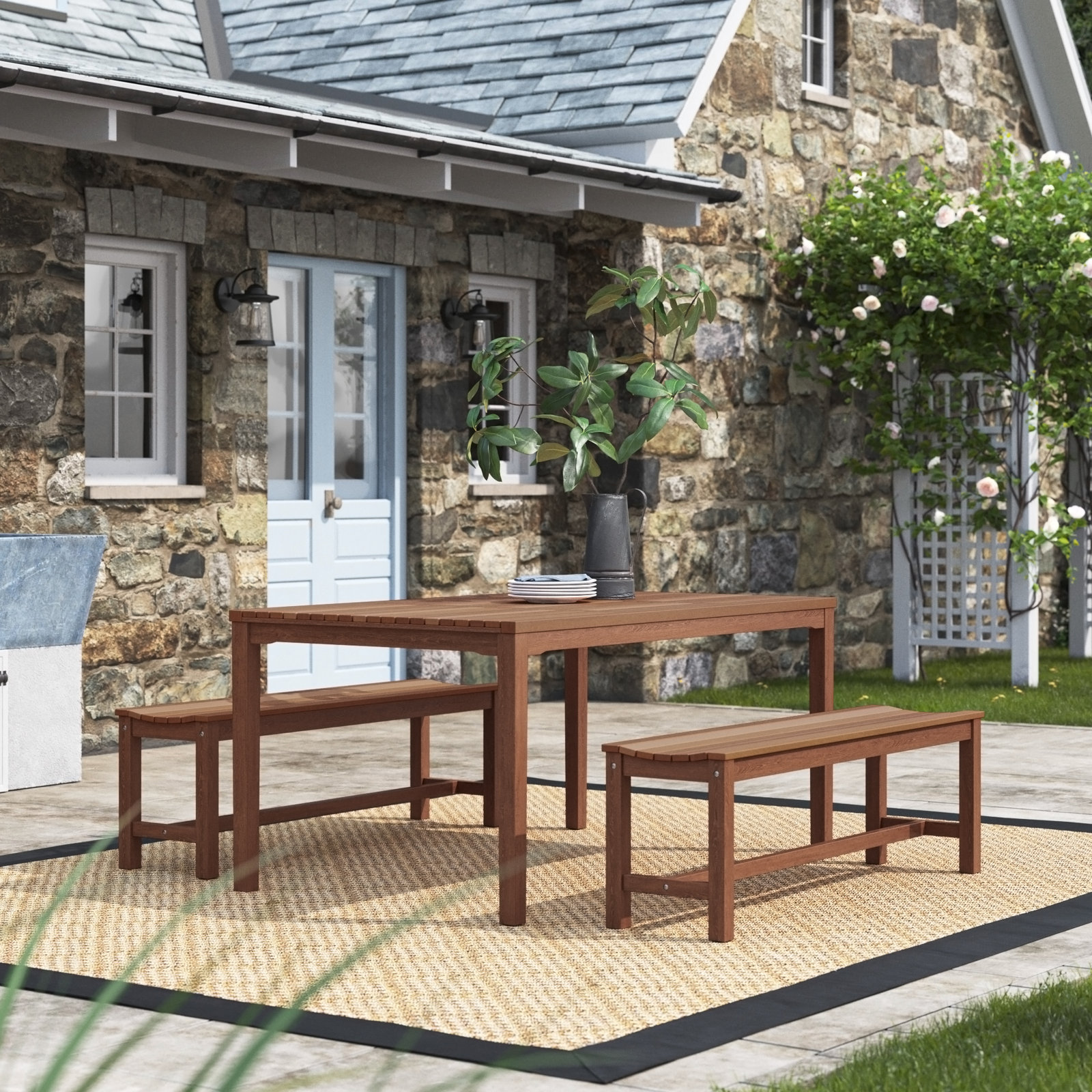 Kinsler 64" Eucalyptus Patio Dining Set