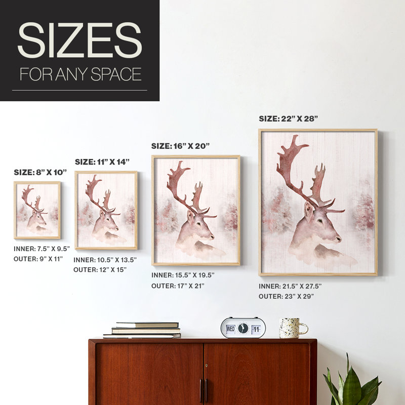 Blush Deer Framed Print - Solid Wood, 15" H x 12" W