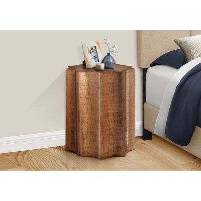 Élégante table d'appoint tambour en métal cuivré pour le salon et le coin-détente avec chambre à coucher martelée