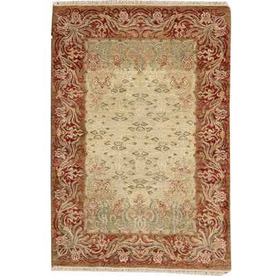Hand-Knotted High-Quality Gold and Red Area Rug