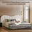 King Size M-Shape Upholstered Bed Frame With Oversized Headboard Off White