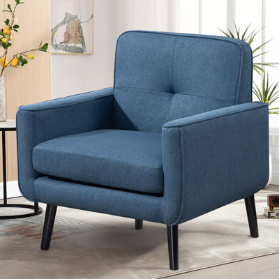 Meleri Mid Century Accent Chairs, Fabric Modern Accent Chair with Wooden Frame, Cozy Armchair Reading Chair with Comfy Back for Apartment, Living Room