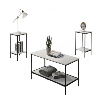 Ensemble de table 3 pièces de style rustique à finition blanche 1 table basse 2 tables de bout 2 pièces de style minimaliste