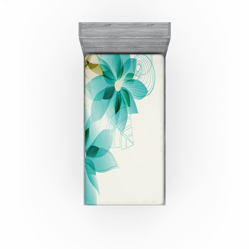 Drap-housse orange Ambesonne, Drap-housse de taille simple, Turquoise / beige floral