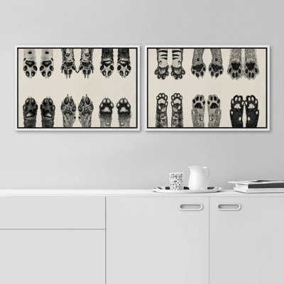 Animals " Dog And Cat Cute Animal Paws Vintage Nursery Decor " 2 - Pieces