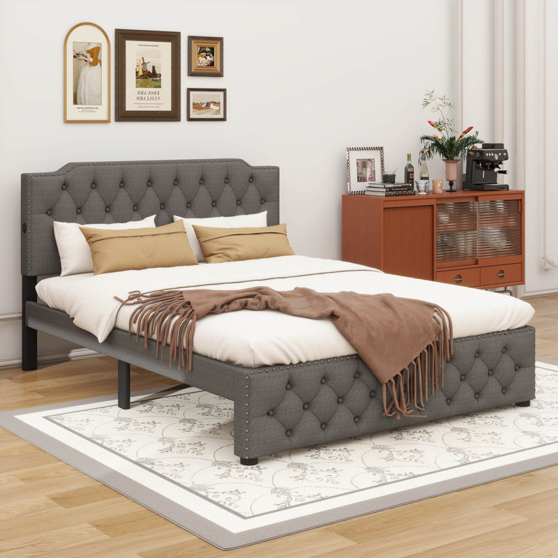Brigita Upholstered Panel Storage Bed, Gray