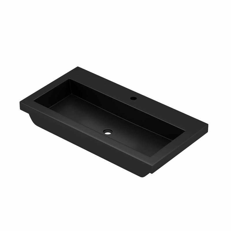 Trough Handmade Rectangular Bathroom Sink, Single Hole Faucet, Charcoal