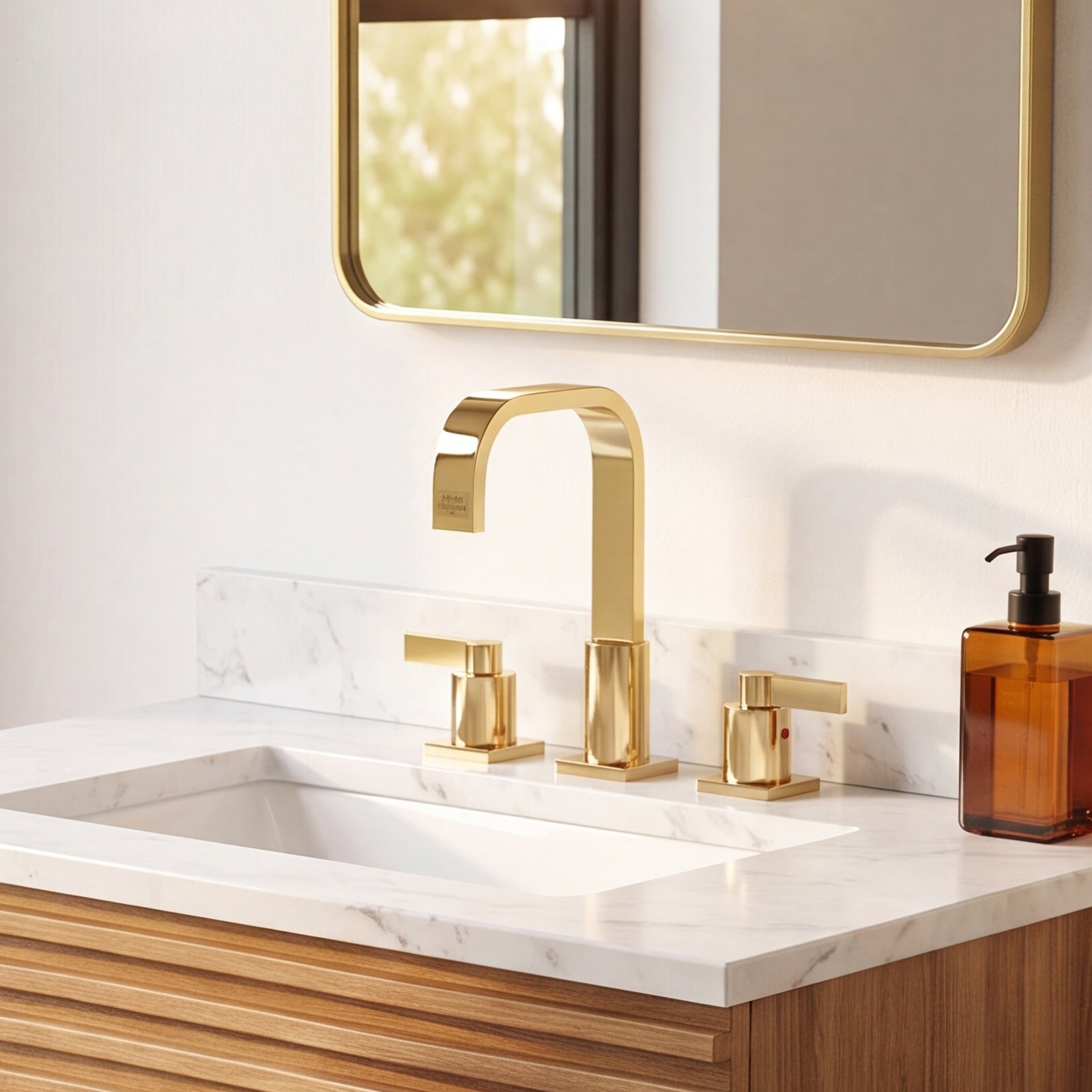 NuvoFusion Widespread Bathroom Faucet with Drain, Polished Brass