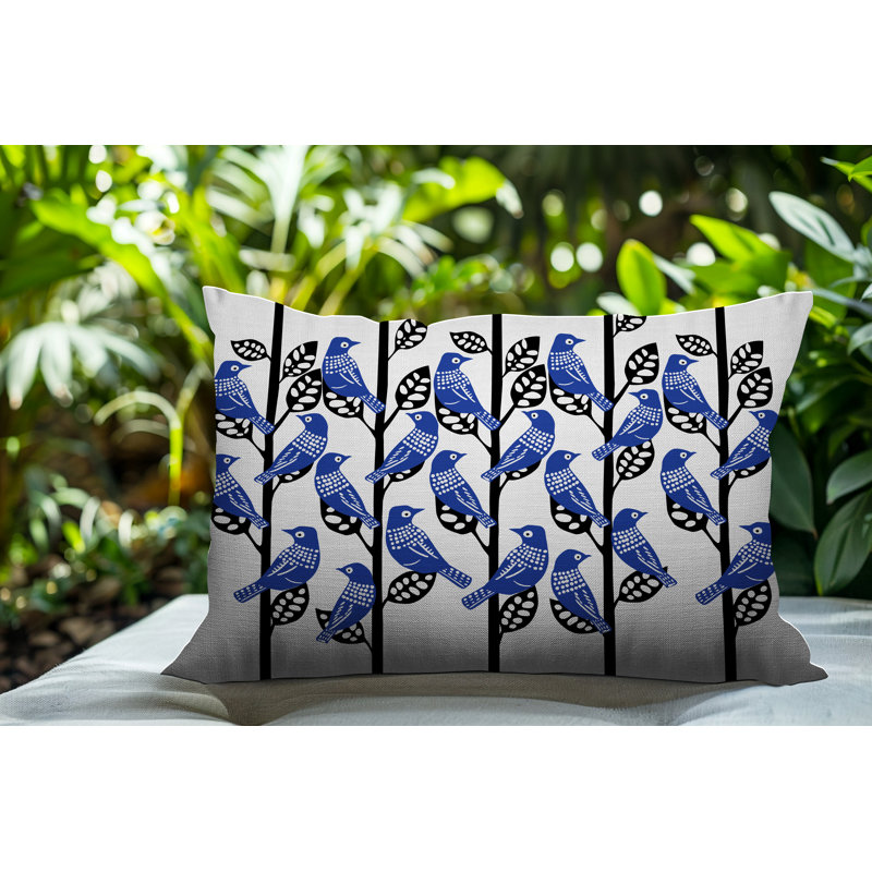 Oreiller rectangulaire intérieur / extérieur Tanza Bird, Marine, Rectangle H 14 po x l 20 po