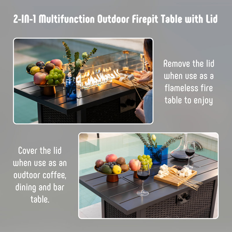 43-Inch Black Steel and Aluminum Gas Fire Pit Table
