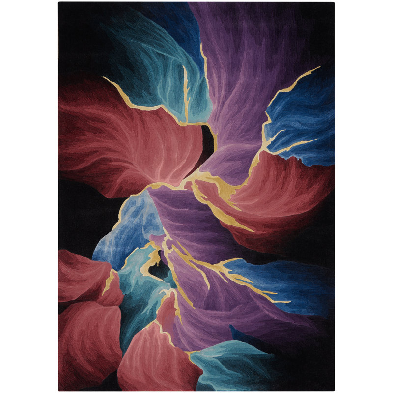 Handmade Hand Tufted Rectangle Viscose Area Rug in Red/Purple/Blue, Rectangle 5'6" x 7'5"