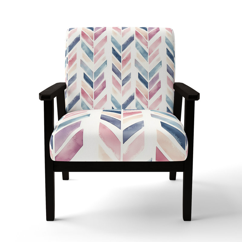 Chaise d'appoint contemporaine Boho - Fauteuil mauve à chevrons mauve et bleu, Accoudoirs carrés noirs