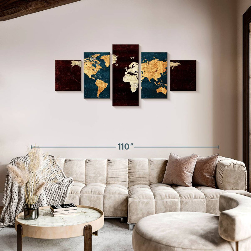 Mappemonde vieillie XV, H 36 po x l 80 po