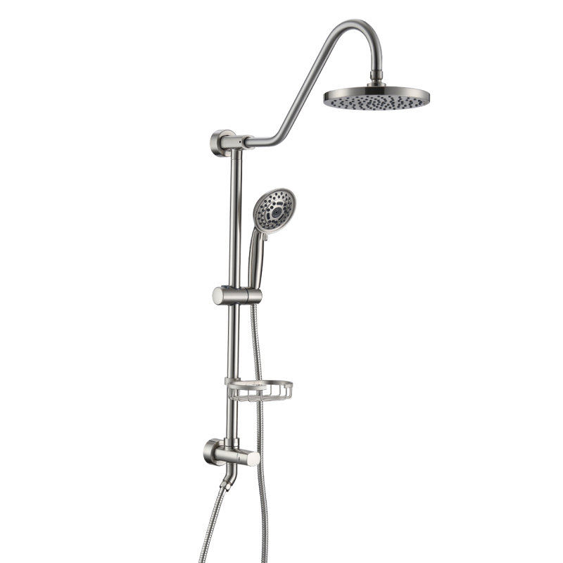 Shower System With Rain Showerhead, 5Function Hand Shower, Adjustable Slide Bar And Soap Dish For Bathroom Shower Faucet Set, Brushed Nickel Finish