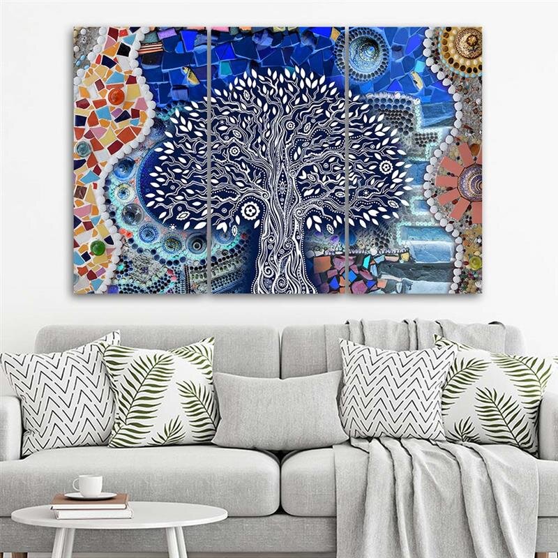 3-tlg. Leinwandbilder-Set Abstract Tree Mosaic