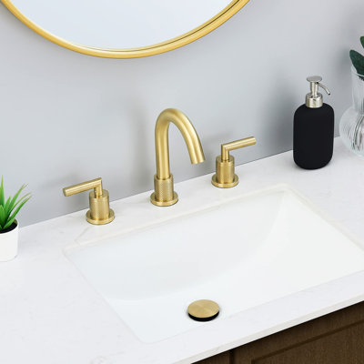 2 Handle Brushed Gold Bathroom Faucet 8 Inch, Widespread Sink Stainless Steel 3 Hole With Pop Up Drain & Water Supply Hoses, 360 Swivel And Turning Ability
