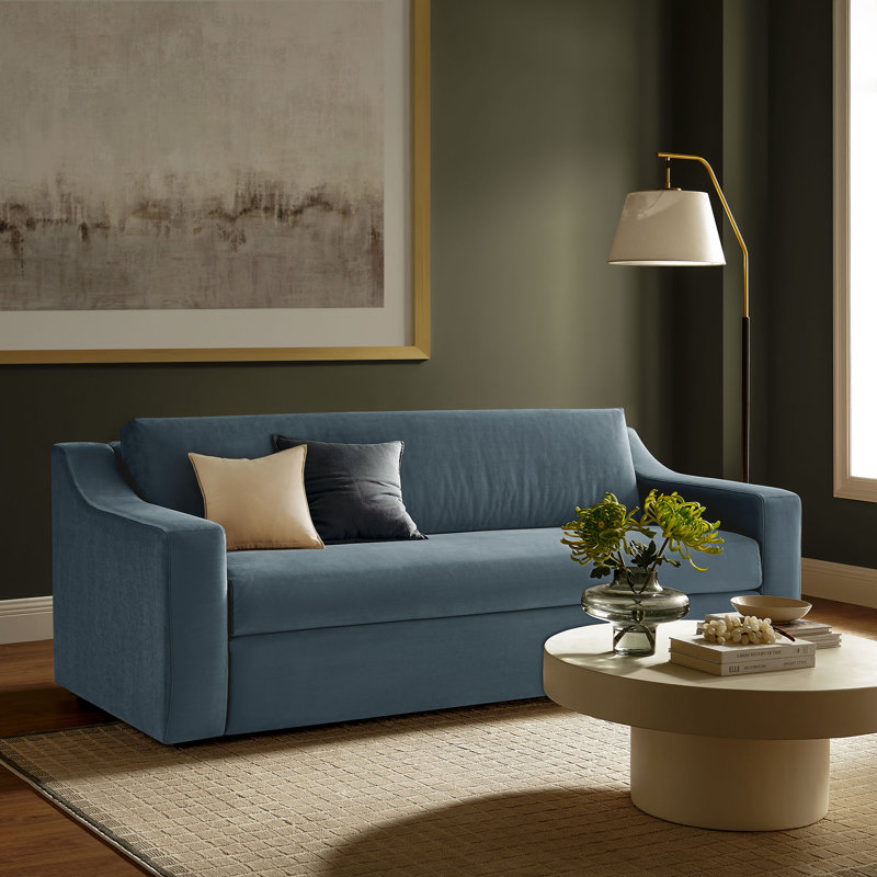 Liora Performance Velvet Sofa , Cadet Blue