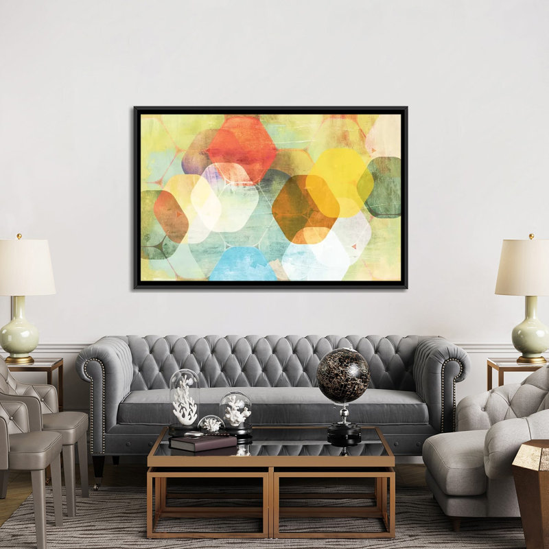 « round hexagonal ii », reproduction d’impression sur toile, H 18 po x l 26 po x P 1,5 po, Toile avec cadre noir
