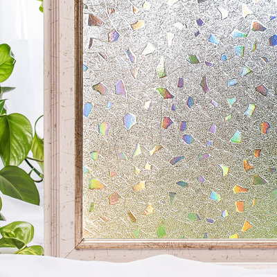  3D Prismatic Static Cling Privacy Window Film, Non-Adhesive, UV Blocking & Heat Control for Home Decor