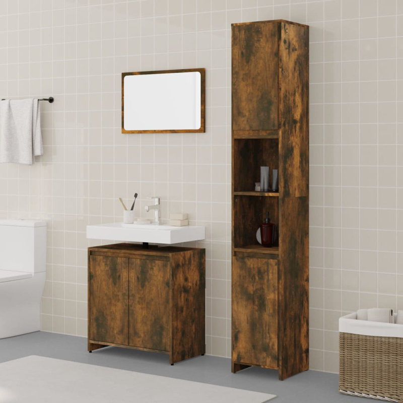 Bathroom Storage Furniture Set, Smoked Oak