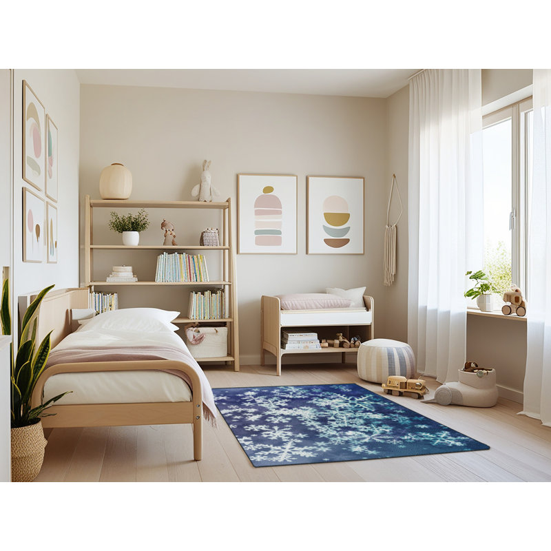 Tapis bleu Snowflakes, Rectangle 3 pi x 5 pi