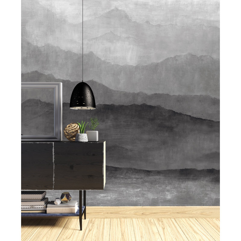 Atmosphere Misty Mountains 6-Panel Wall Mural 8.2' High x 10.4' Wide, Gray